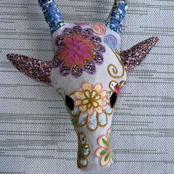 32" HUGE Fabric Deer Head Wall Decor Boho Shabby Chic Cottage Farmhouse Art - Picture 2 of 12